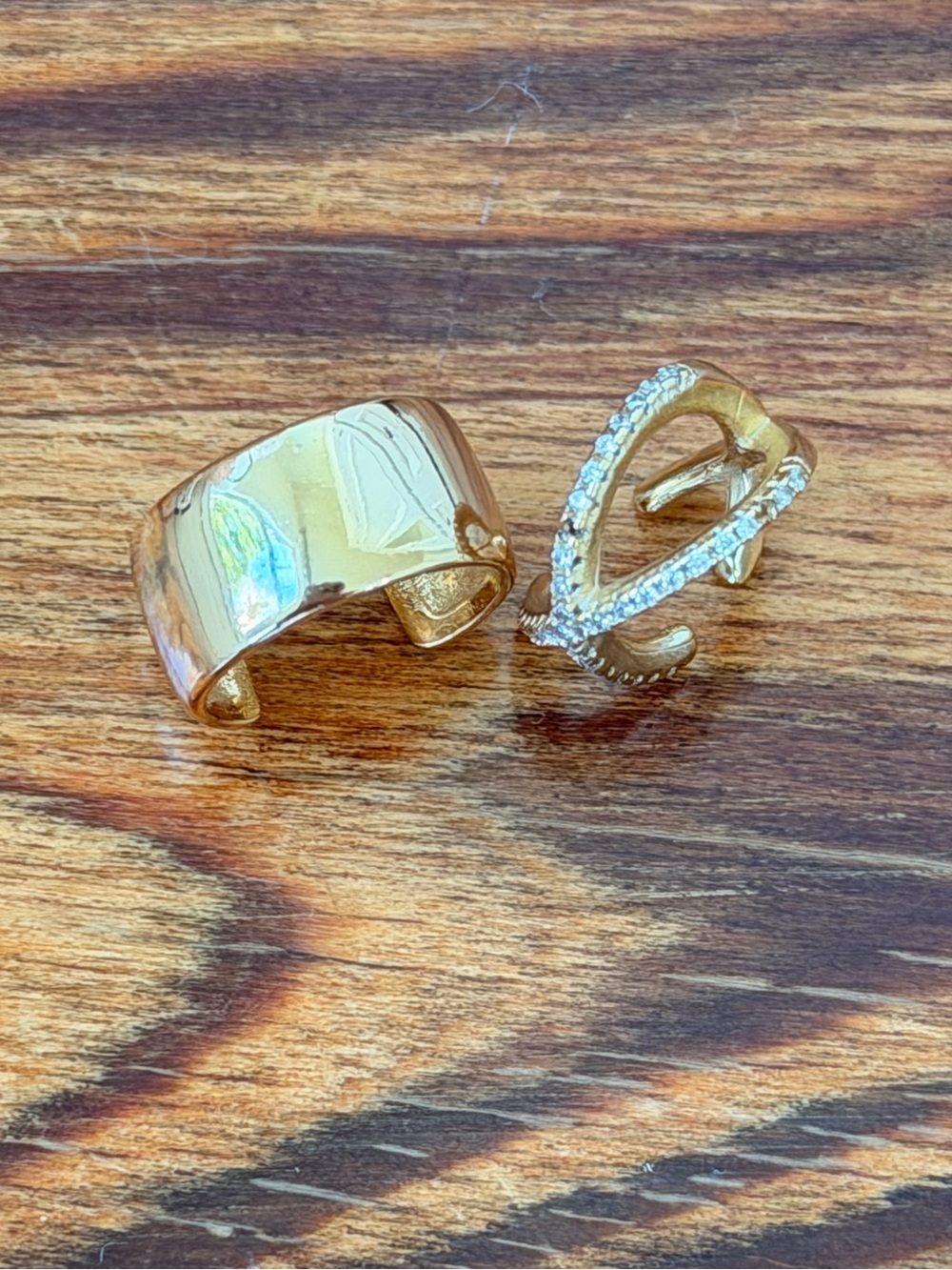 Ear Cuff Set of Two Solid Gold Plated & Cubic Zirconia Cross Twist